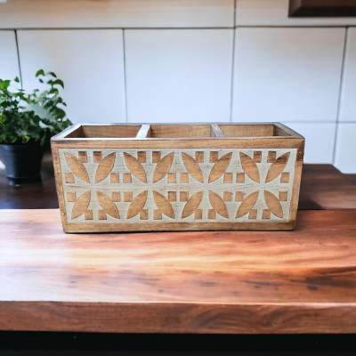 Rustic Wooden Cutlery Spoon Holder