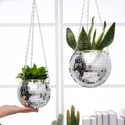 Disco Ball Planter Hanging Mirror Pot